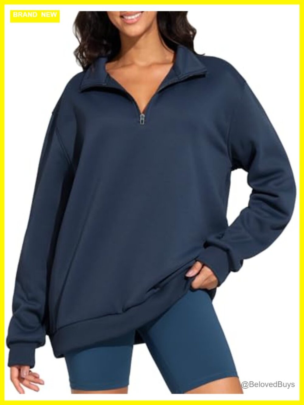 Women's Oversized Half Zip Fleece Pullover Sweatshirt Mock Neck Long Sleeve